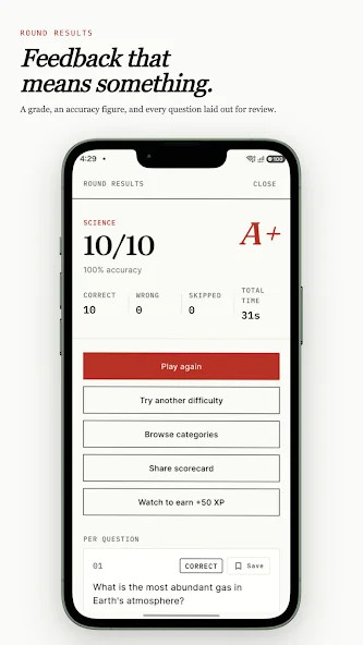 MojQuiz round results and grade