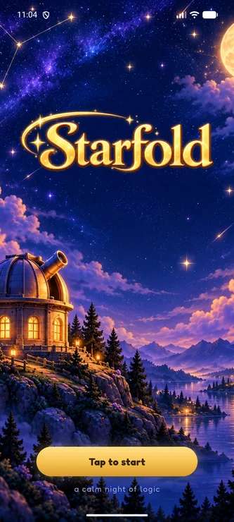 Starfold title screen with the observatory under a moonlit sky