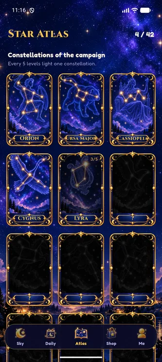 The Star Atlas with Orion, Ursa Major, Cassiopeia and Cygnus lit