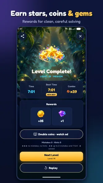 Sudoku Evolved level complete rewards