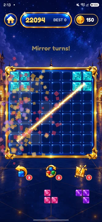 The mirror turning diagonally across the board